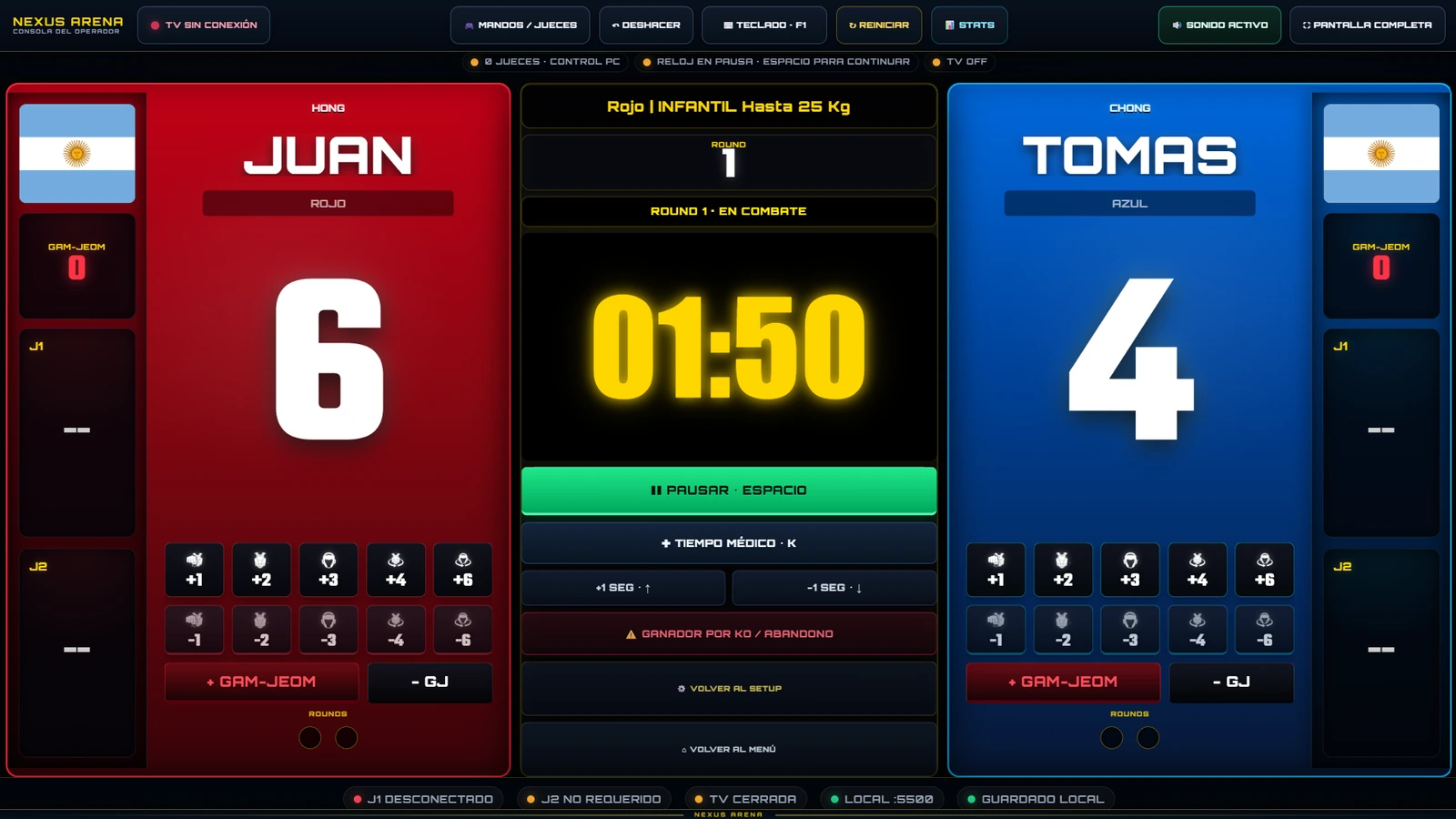 Consola real de combate de NEXUS ARENA