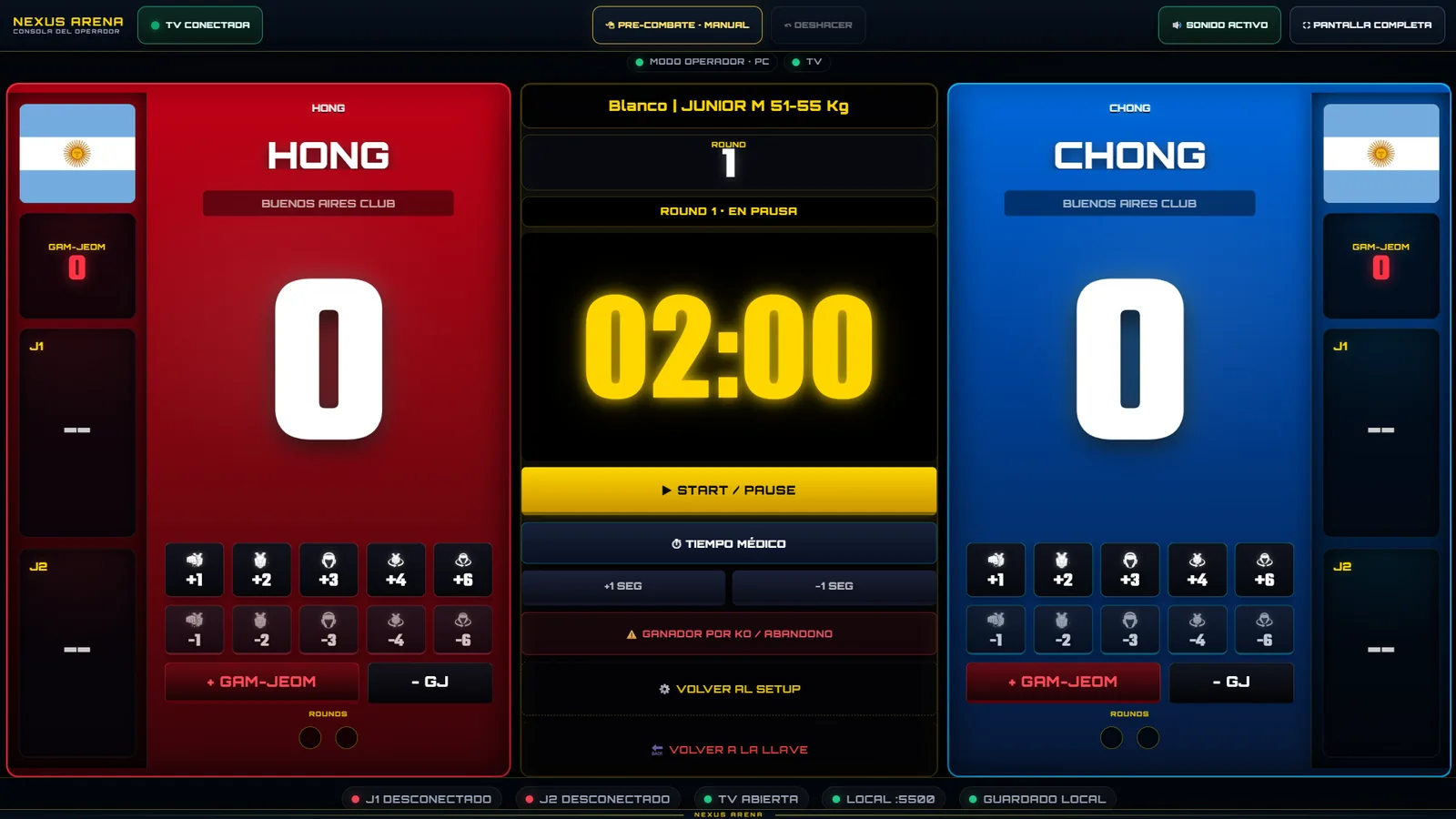 Consola de puntuación y combate de NEXUS ARENA para Taekwondo WT