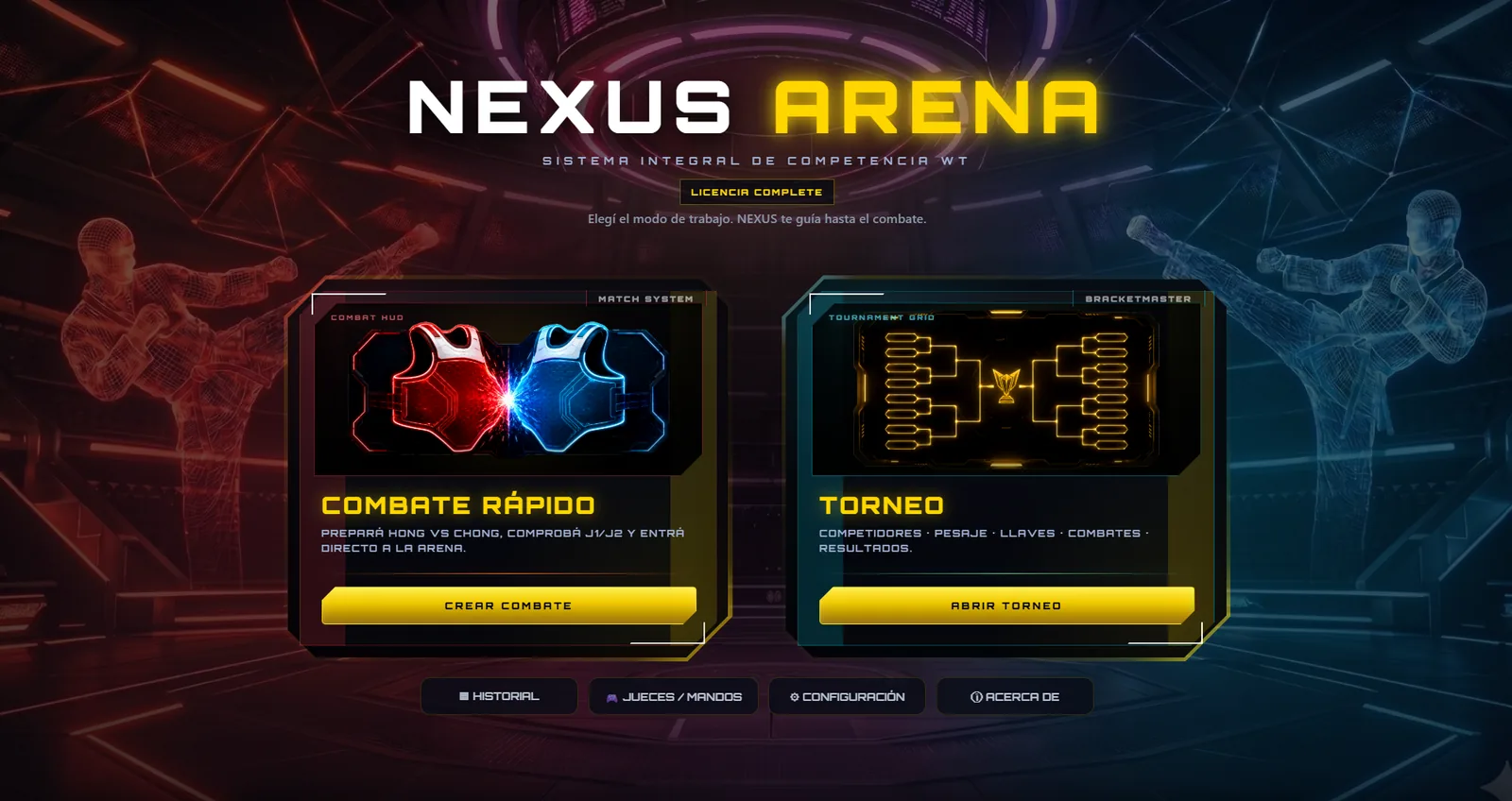 Menú principal real de NEXUS ARENA