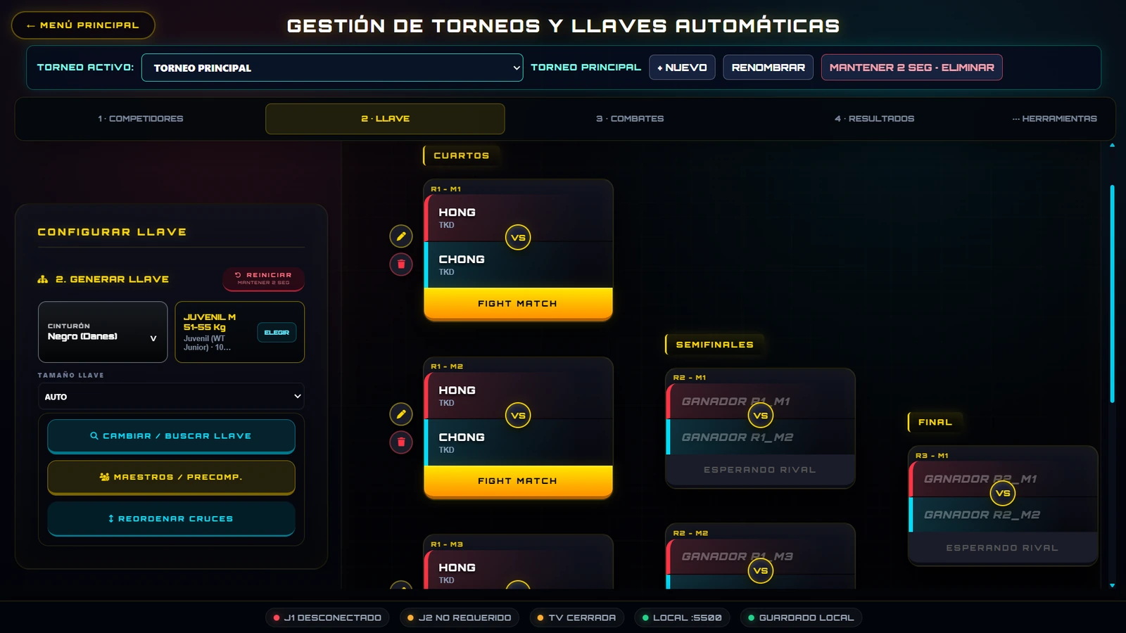Llaves reales de torneo en NEXUS ARENA